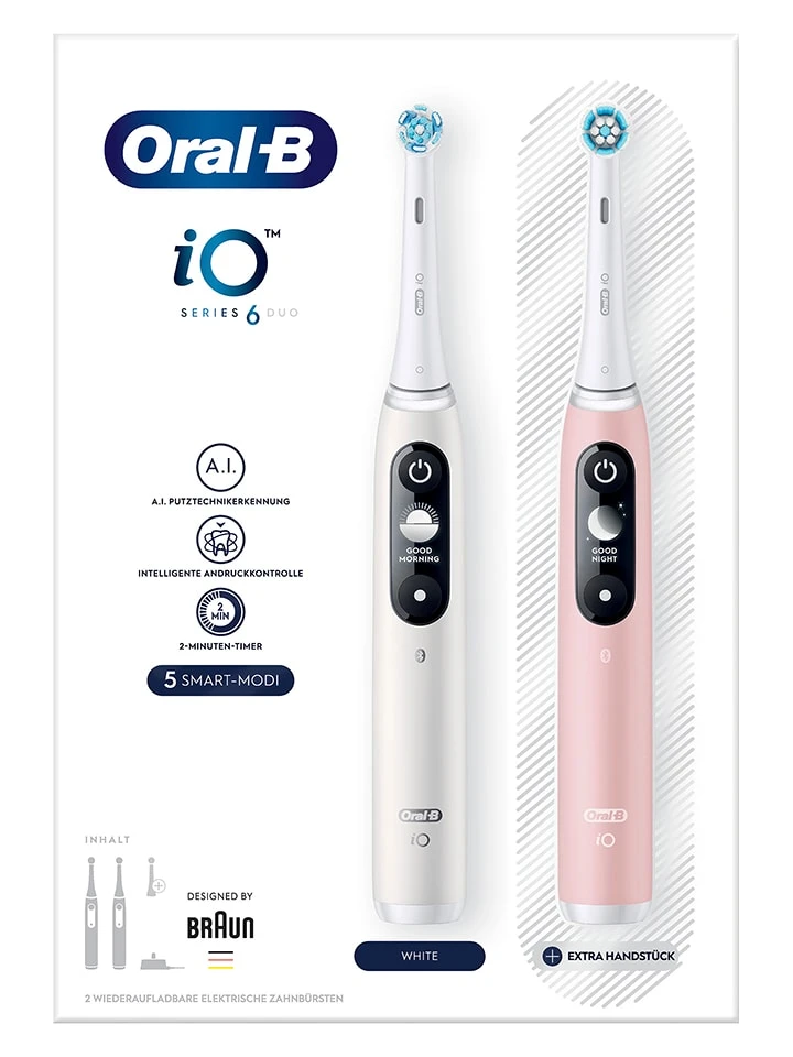 Oral B 2tlg. Set: Elektr. Zahnbürsten "iO Series 6" In Rosa/ Weiß 2 Oral B 2tlg. Set: Elektr. Zahnbürsten "iO Series 6" In Rosa/ Weiß – Bild 2