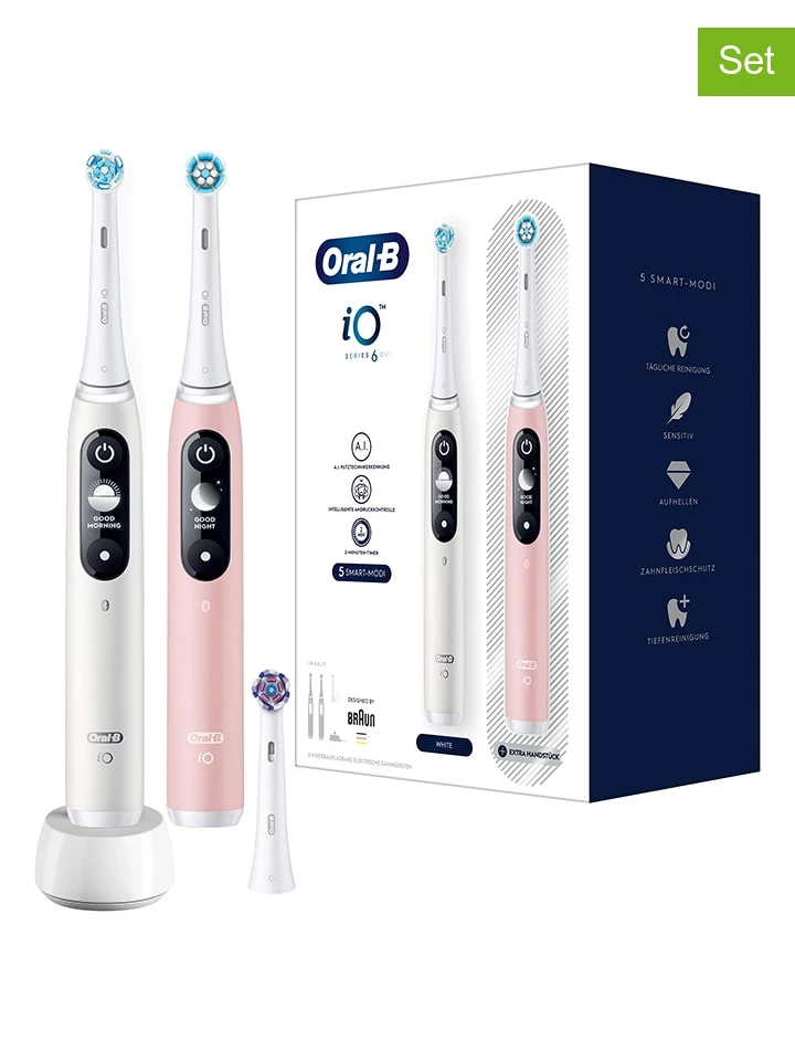 Oral B 2tlg. Set: Elektr. Zahnbürsten "iO Series 6" In Rosa/ Weiß 1 Oral B 2tlg. Set: Elektr. Zahnbürsten "iO Series 6" In Rosa/ Weiß