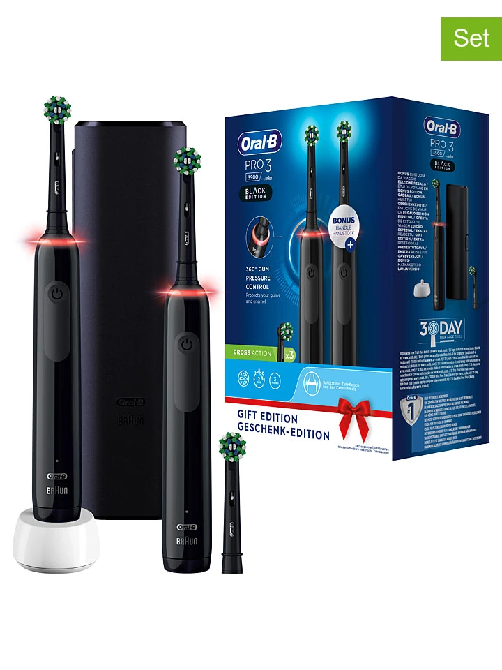 Oral B 2tlg. Set: Elektr. Zahnbürsten "Pro 3 3900" In Schwarz 1 Oral B 2tlg. Set: Elektr. Zahnbürsten "Pro 3 3900" In Schwarz