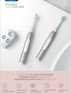 Oral B 2tlg. Set: Schallzahnbürsten "Pulsonic Slim Luxe 4900" In Silber/ Roségold -PureGlow Verkäufe oral b 2tlg set schallzahnbursten pulsonic slim luxe 4900 in silber rosegold 3